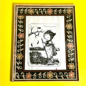 Vintage Art Print, Framed,Embroidery Frame, 70s